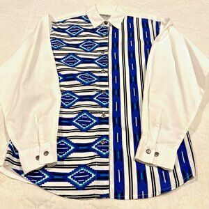 Wrangler western style button long sleeve shirt women's blue Aztec Size M (40)
